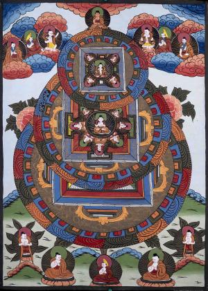 Vintage Buddha Mandala | Original Hand-Painted Tibetan Thangka | From the 1980s